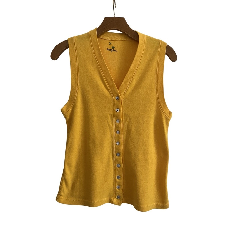 VTG Y2K 90s‎ Button Up Sweater Vest Light Sunflower Yellow Tank Cotton Medium